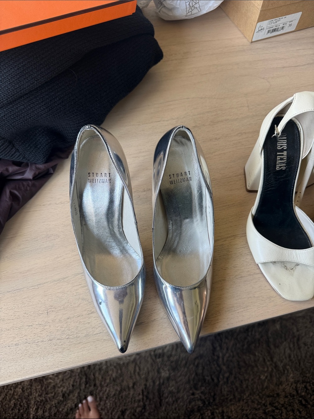 Stuart Weitzman Metallic Silver Pointed-Toe Pumps